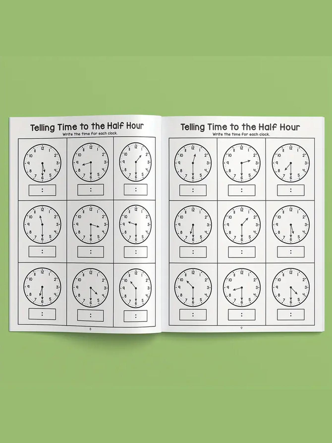 Time Table Practice Book, Learn Reading Analog and Digital Clocks, Colorful Clock Faces, Kindergarten Grade 1 Math Activity