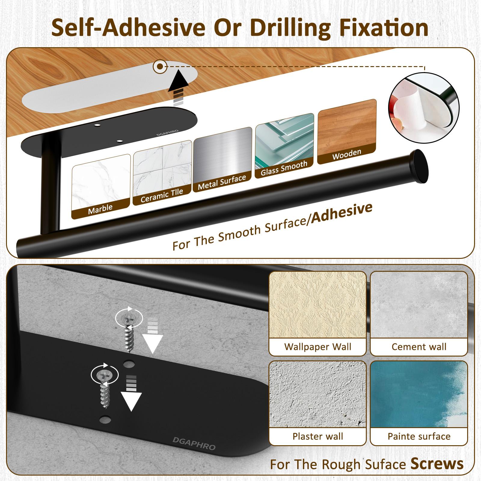 DGAPHRO Paper Towel Holder, Self-Adhesive Paper Towel Holder Under Cabinet for Kitchen, No Drill Wall Mount-SUS304 Stainless Steel, Space-Saving, Easy Installation for Kitchen, RV & Bathroom-13’’ Towel Rack for Rolls, Plastic Wrap & More.