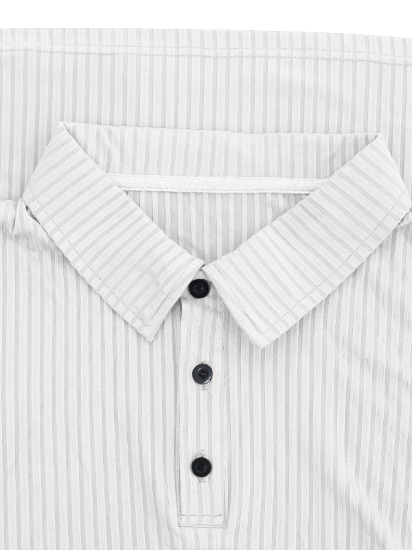 Men's Ribbed Texture Long Sleeve Polo Shirt, Comfortable Fit for Daily Wear, Stylish Design Suitable for Work & Leisure