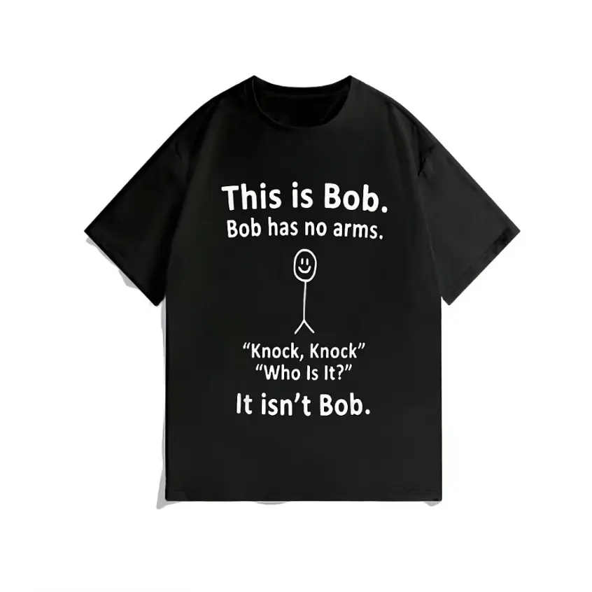 Bob No Arms Knock Knock Graphic Oversized Cotton T Shirt Fashion Cute Comfort Outfit Valentine Gift For Him Her Best Present To Friends Family Holiday Daily Wear Tee