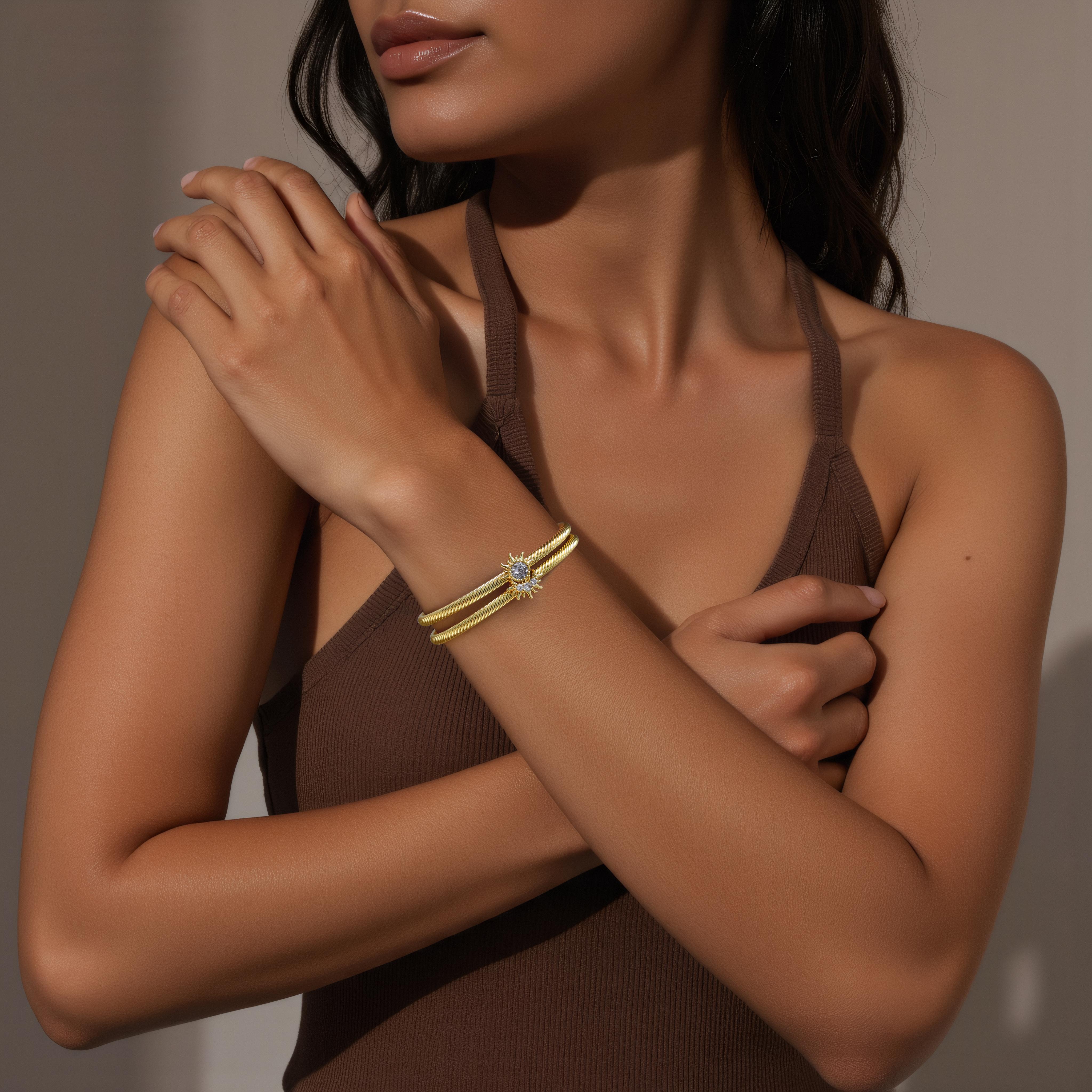 Mother Daughter Gift, Friendship Style | Aprilery Sun Moon Bracelet Set Stackable Bracelet for Women Sparkling Gold Sun Ring/Moon Bracelet Bracelet Matching Bracelet