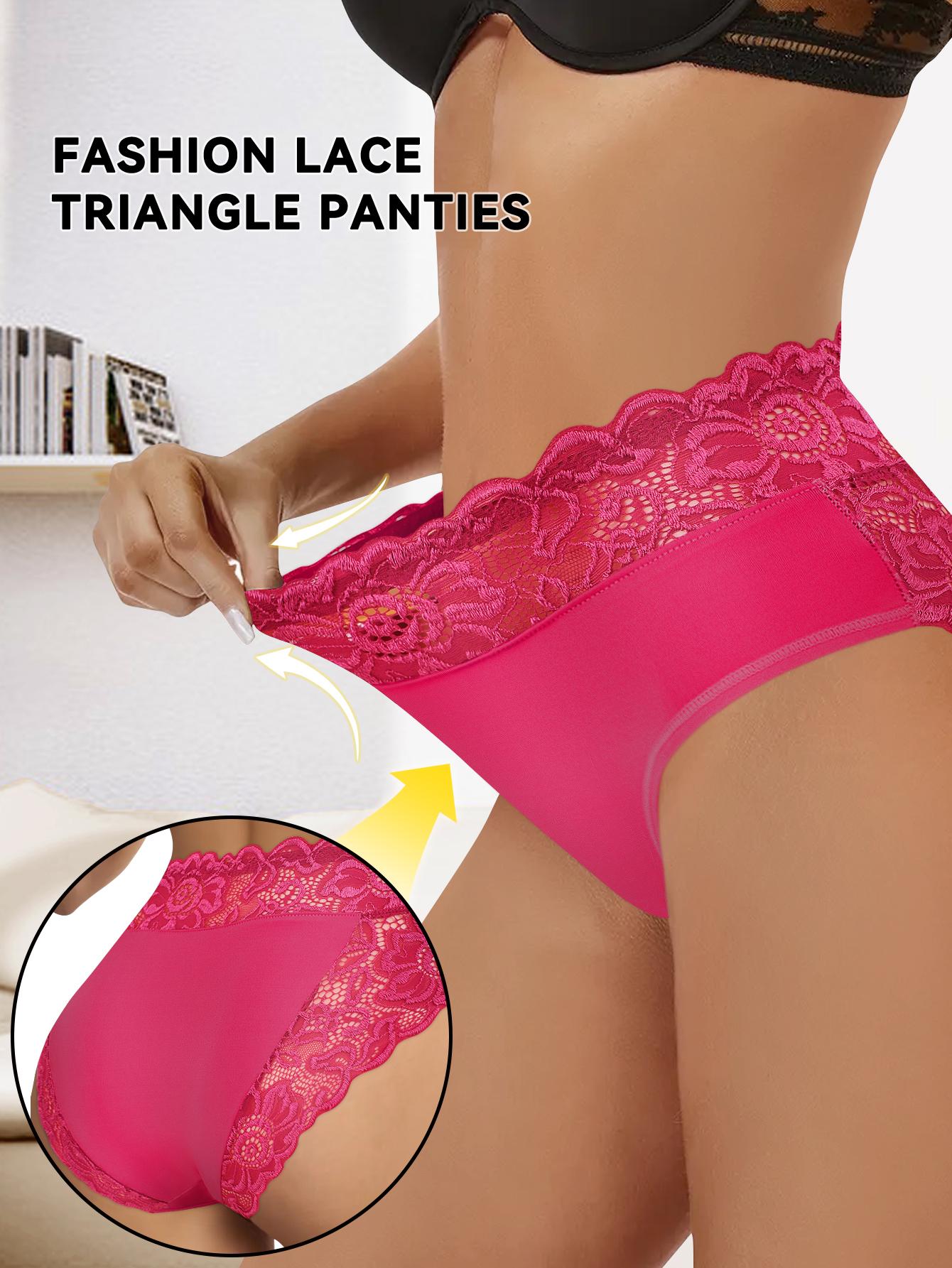 QUASTI 10 Piece Women's Mid Waist Lace Patchwork Sexy Seamless Underwear, High Elasticity Hip Lifting Breathable Soft Panties, Mixed Color Soft Basic Fit Fashion Underwear, S-XXL