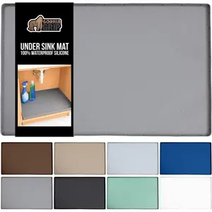 GORILLA GRIP Waterproof Silicone Under Sink Mat with Raised Lip for Kitchen and Bathroom, Cabinet Shelf Liner Stay in Place Mats Dishwasher Safe Drawer Liner, Organizer Tray, 15 x 22 in, Gray