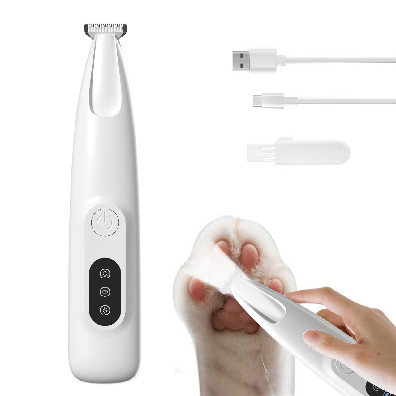 Pet Paw Trimmer with LED Light – Electric Dog & Cat Hair Clipper, 18mm Wide Blade, Low Noise Grooming Tool for Paws, Eyes, Ears, Face and Rump.