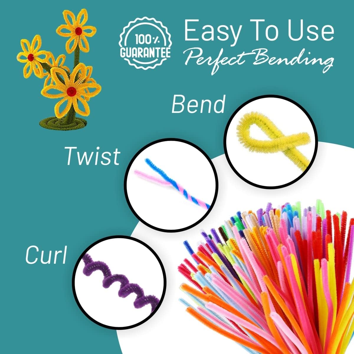 Pipe Cleaners Craft - 1000 count Multi-Colored Chenille Stems, 6mm x 12 Inch Fuzzy Sticks, 10  Colors for DIY Arts and Craft Projects and Decorations