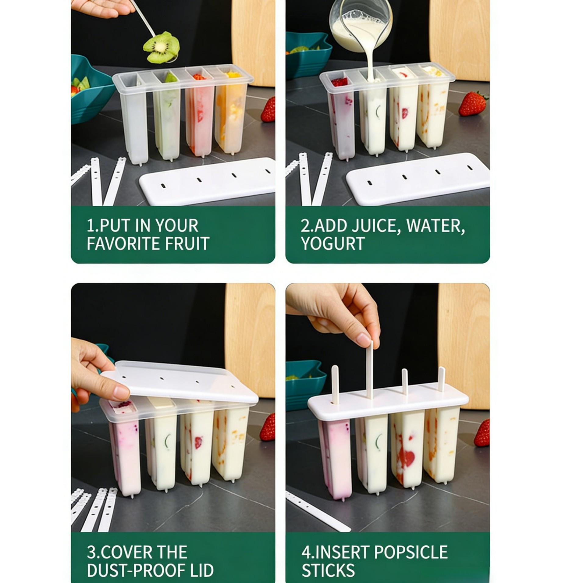 2-Pack 4-Cavity Large Ice Pop Molds with Lid, Food-Grade Popsicle Molds, Easy Release & Anti-Flavor Transfer, BPA-Free Leakproof, Perfect for Summer DIY Homemade Ice Cream, Yogurt Sticks, Frozen Fruit Bars, Home Kitchen Party Frozen Treat Maker