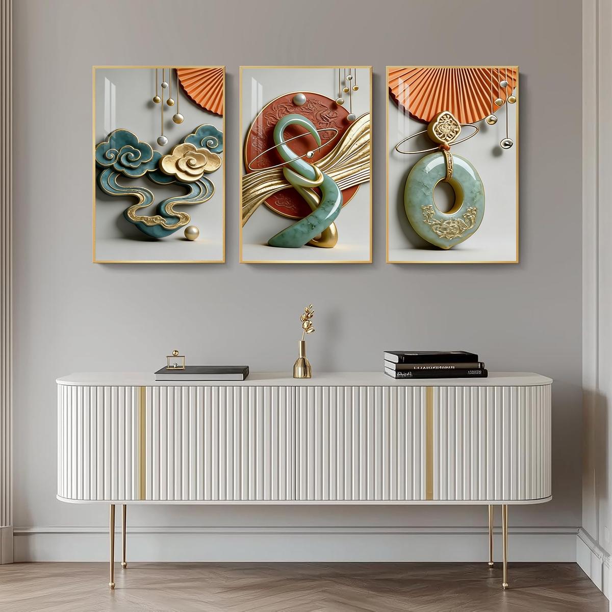 3 Counts Aluminum Alloy Framed Painting, Abstract Jade And Gold Art Sculpture Pictures, Home Decoration For Living Room, Bedroom, Office, Restaurant, Hallway Wall Decor, Odorless Print Artwork, Luxury Perfect Gift For Friends And Family