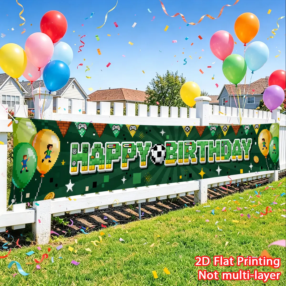 1pc pixel video game football birthday banner, birthday party banner, polyester material suitable for birthday party decoration