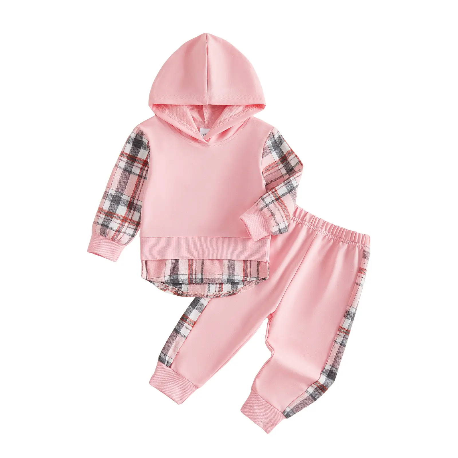 Toddler Baby Little Girl Sweat Outfit Patchwork Plaid Long Sleeve Hoodie Pullover Sweatshirt Joggers Pants Set Fall Winter 6M-4T