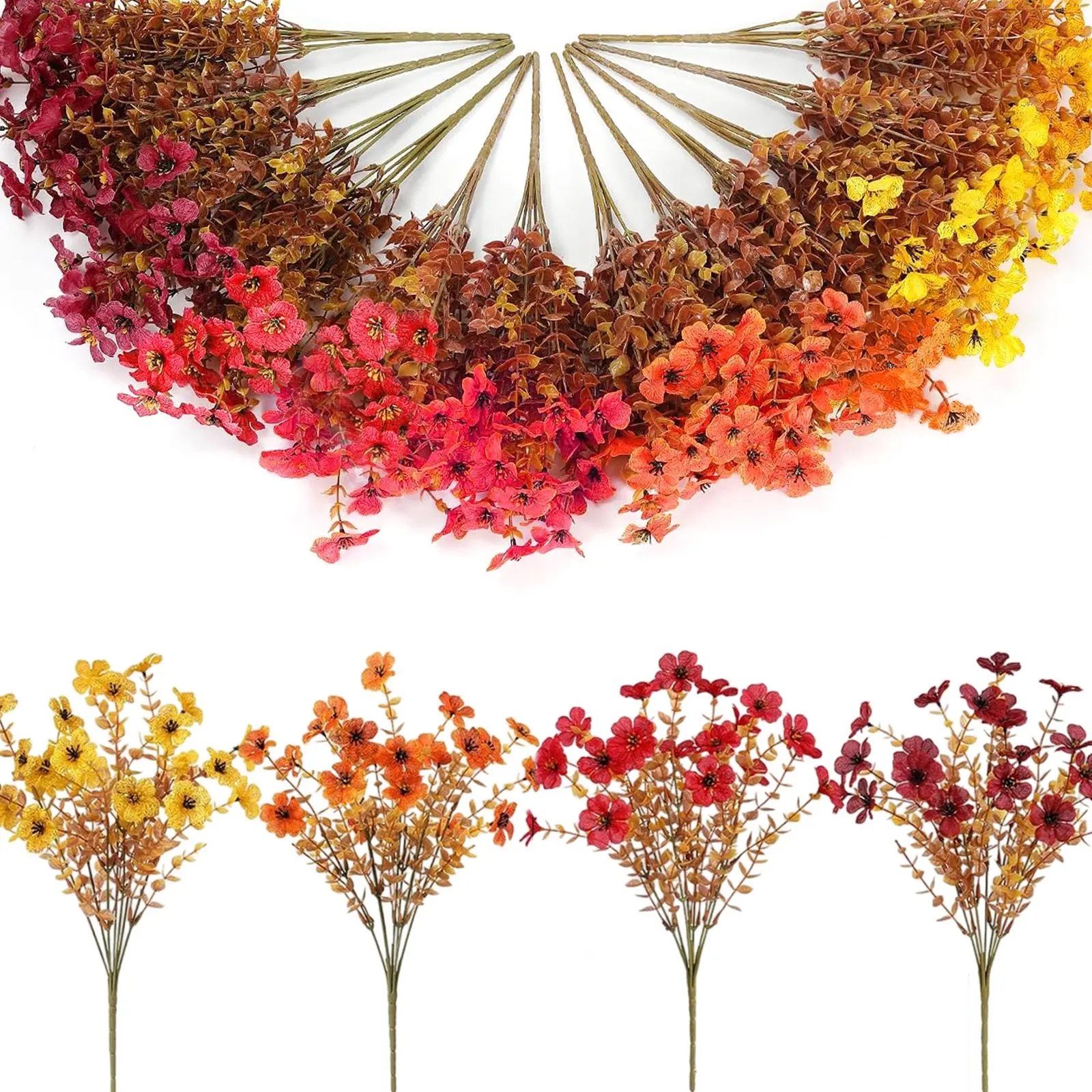 12-Stem Artificial Autumn Floral Bouquets, Lifelike Hues & Shapes, No-Fuss Fake Flowers for Fall Styling, Thanksgiving Decorative Ornaments