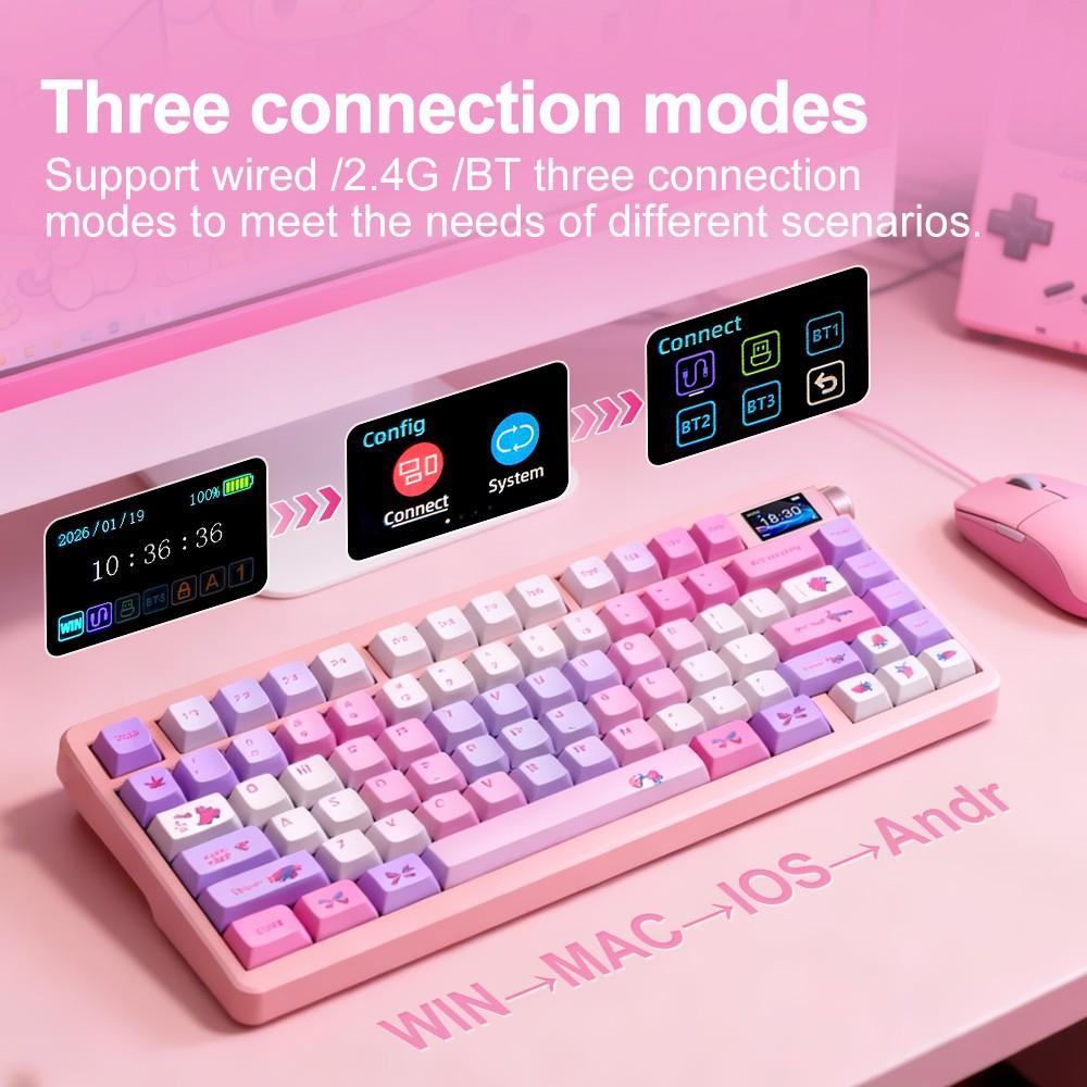 Aula Nova 75 Gaming Mechanical Keyboard, Triple Mode 80 Keys, Hot Swappable, HD Smart Screen with Knob, RGB Lighting, Compatible Windows/MAC/iOS, USB-C/ BT/ 2.4GHz, Lighted Mechanical Keyboard, Gaming PC Accessories