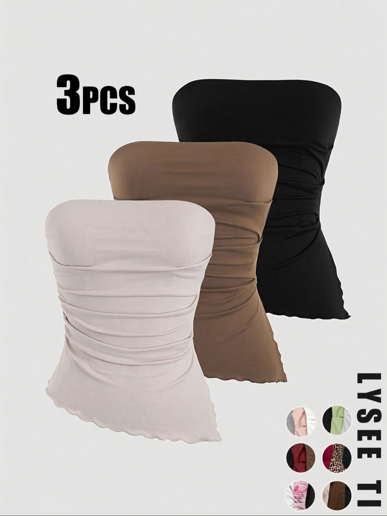 2026 Valentine's Day Women's 3-Piece Autumn/Winter Tube Top Set, Casual Fashion Sports Multicolor High-Elastic Tops with Lettuce Trim