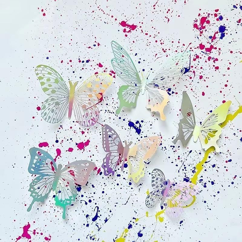 12pcs/set Folding Rose Gold Butterfly Cake Toppers Illusion Butterflies Holiday Party Decoration Supplies