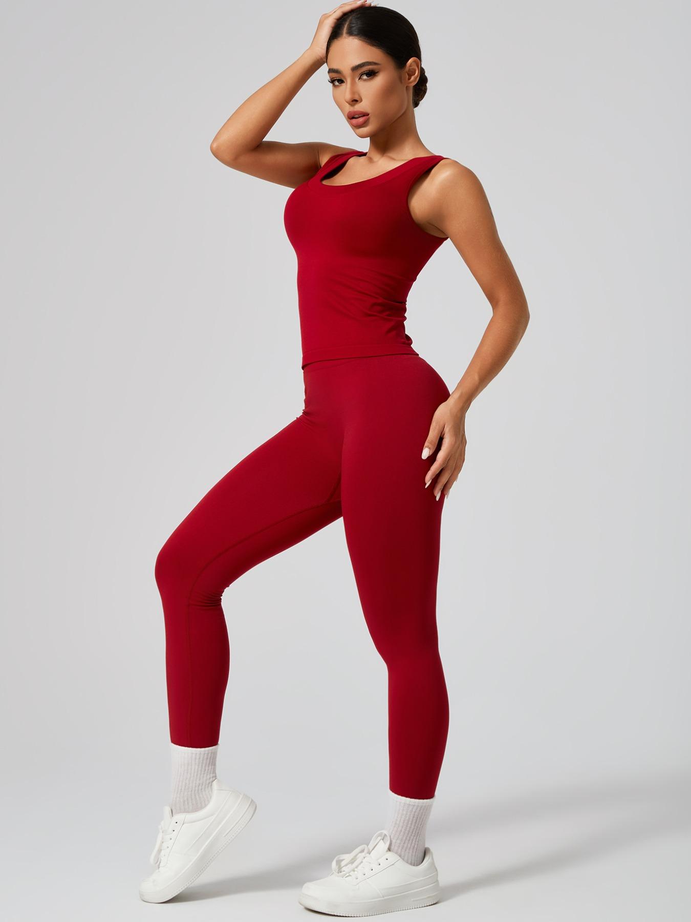 Women's Sporty Sleeveless Crop Top & High Waist Leggings Set, Athletic Fashion Activewear, Athletic Style Activewear, Tight-Fitting Gym Yoga, Breathable Comfortable All-Season Wear