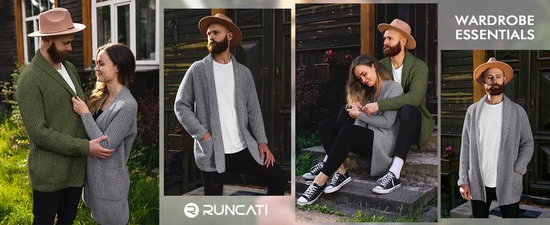 Runcati Mens Shawl Collar Long Cardigan Casual Knit Open Front Sweater Fall Winter Thermal Cardigan Sweater