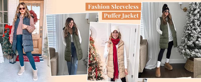 Molitree Women's Long Puffer Vest Cotton Sleeveless Puffy Jacket with Removable Hood - Casual Mid-Length Quilted Gilet with Side Pockets & Full Zip