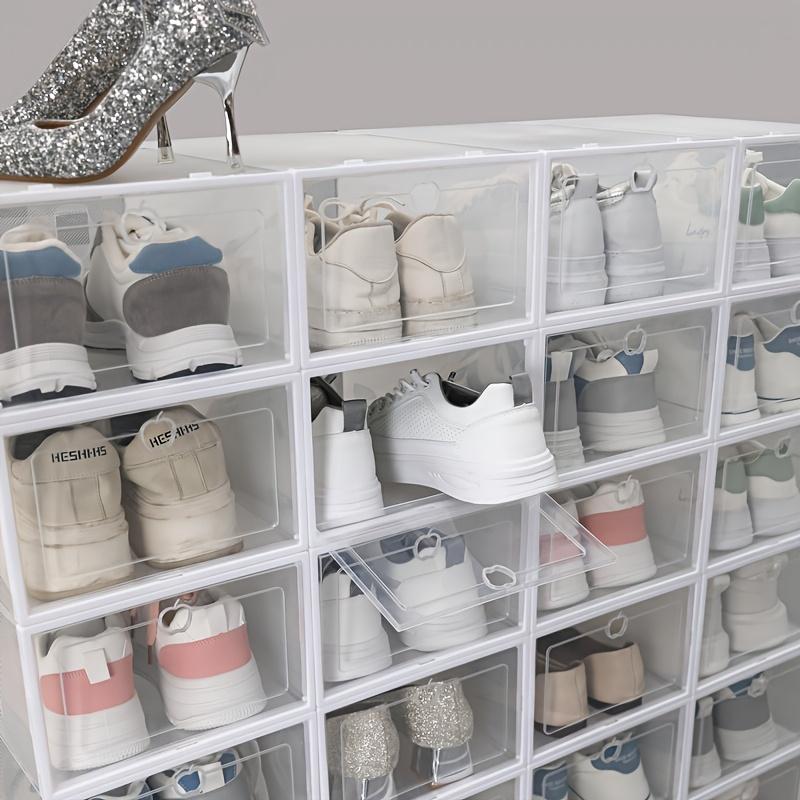 12 Pcs Clear Shoe Boxes, Space-Saving Shoe Organizer, Foldable & Stackable Storage Containers, Dustproof Transparent Shoe Organizers with Dividers for Shoe Store, Dorm, Bedroom, Home, Entryway, Closet Organization, Easy Storage & Portable