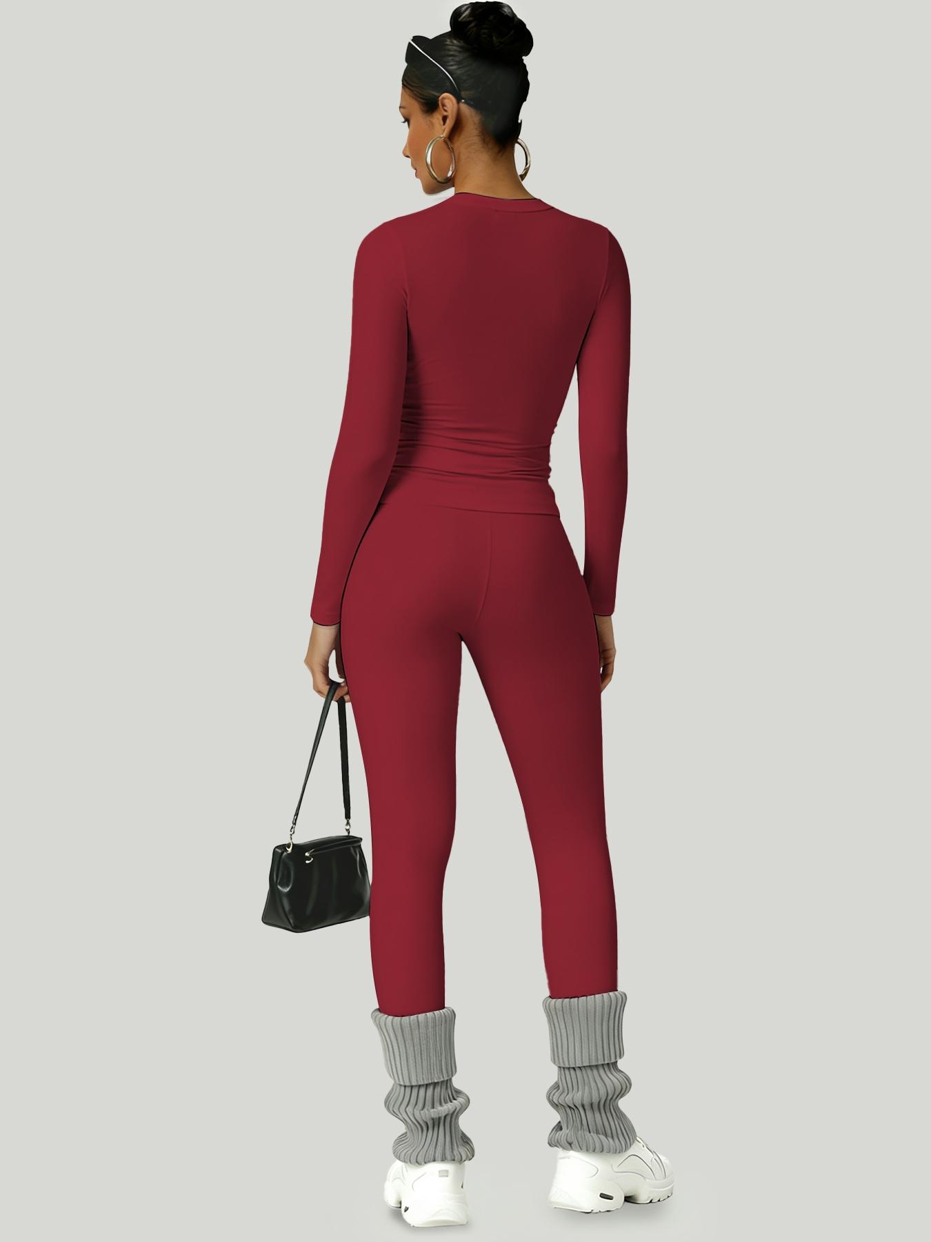 Women's Simple Solid Color Sportswear Set, Comfortable T-Shirt & Slimming High-Waisted Pants, Ideal for Fall & Winter Yoga Sports, Yoga Tracksuit Set