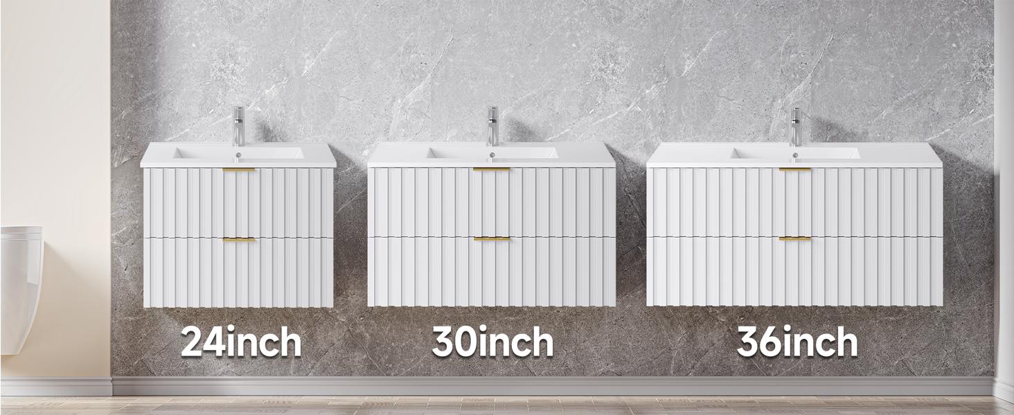 【Valentine's Day Gift】ONBRILL 36 Inch Bathroom Vanity with Sink Combo, Floating Bathroom Vanity with 2 Fluted Drawers & Metal Handle, Modern Wall Mount Storage Cabinet with Ceramic Integrated Sink for Small Space