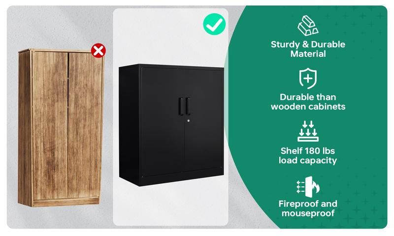 Letaya Metal Storage Cabinets with Lock, Small Locker Steel Cabinets, Adjustable Shelves 2 Doors for Home,Office, Warehouse,Garage(Black-36)