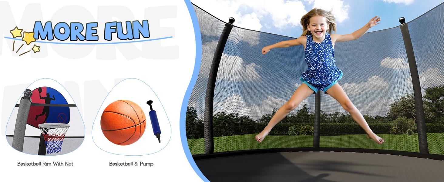 VanAcc 8FT 10FT 12FT 15FT 14FT 16FT Outdoor Trampoline with Enclosure Net and Ladder, Recreational Trampolines for Kids and Adults, Quick Connect Frame, ASTM Approval