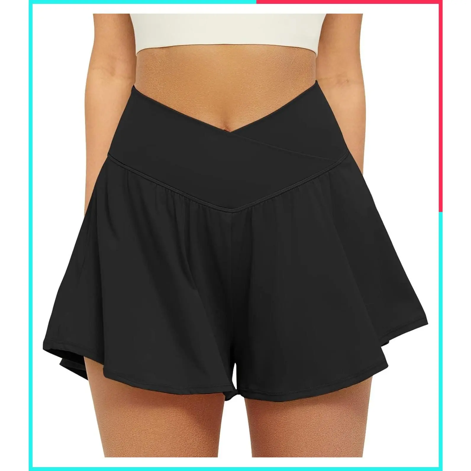 2 in 1 Flowy Running Shorts for Women with Pockets - Crossover Athletic Skort, Butterfly Spandex Workout Tennis Shorts