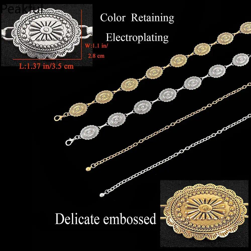 Cowgirl Concho Waist Chain Belt, Viral Retro Western Style Ladies Chain Belt, Stylish Decorative Waist Strap for Daily Outfits, sturdy chain structure & elegant vintage vibe, ideal for party dressing, outdoor leisure looks, vacation wear
