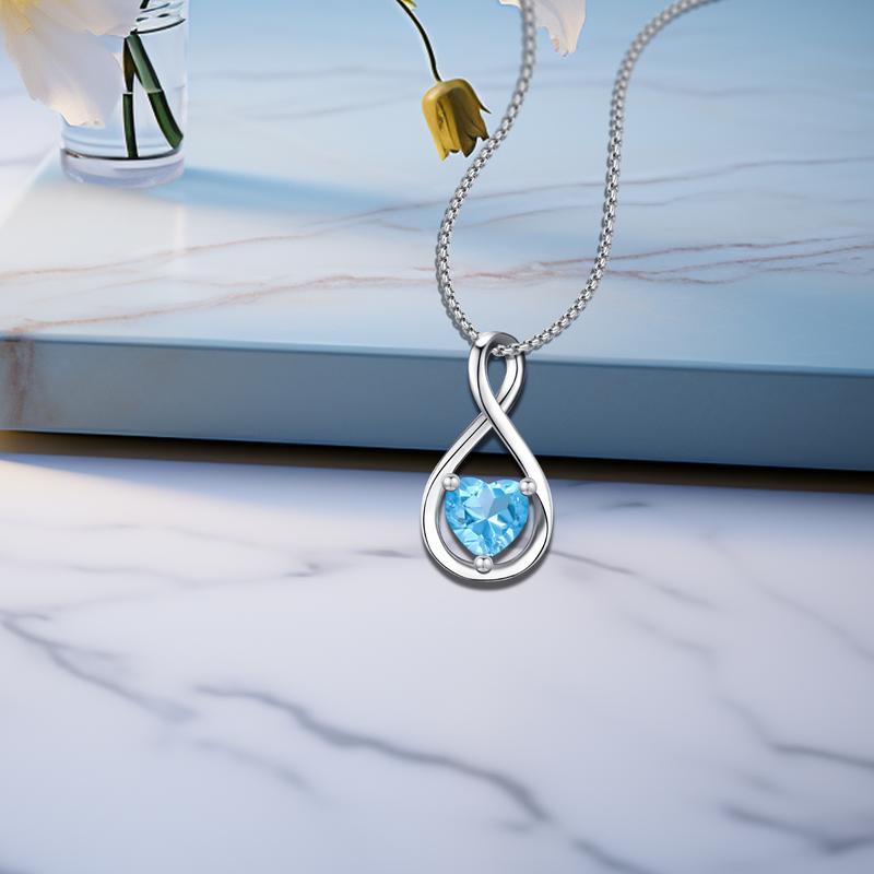 Heart Shaped Necklace Infinity Heart Birthstone Necklace Pendant Gift for Women Girls Anniversary Birthday Mother's Day Gifts Valentine's Day Gift Jewelry for Mom Wife Girlfriend Sister