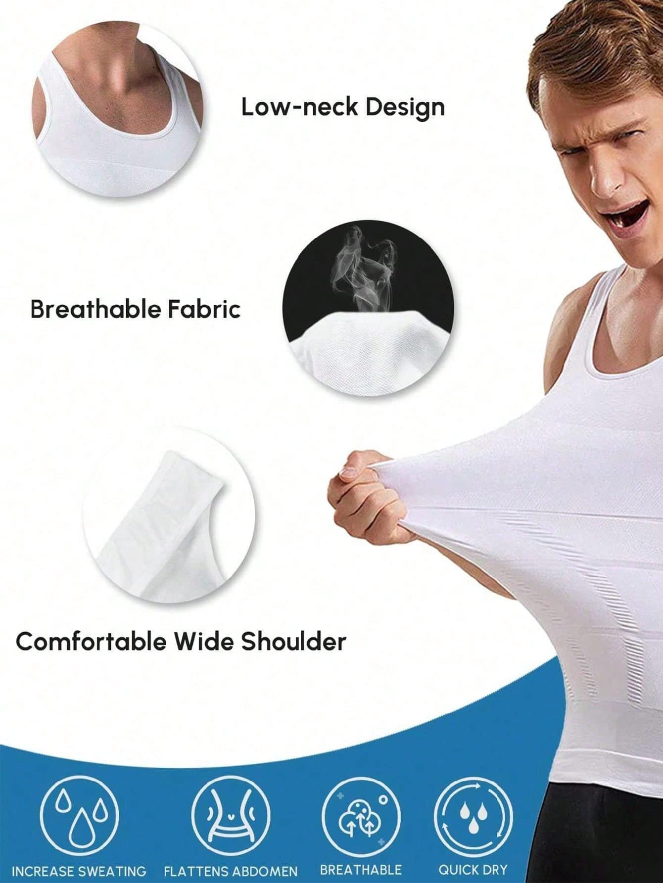 Men's Seamless Compression Tank Top, Sleeveless Slim Fit Body-Shaping Undershirt, Compression Shapewear Vest, Breathable Stretch Vest for Workout and Daily Wear, Shaping Tops