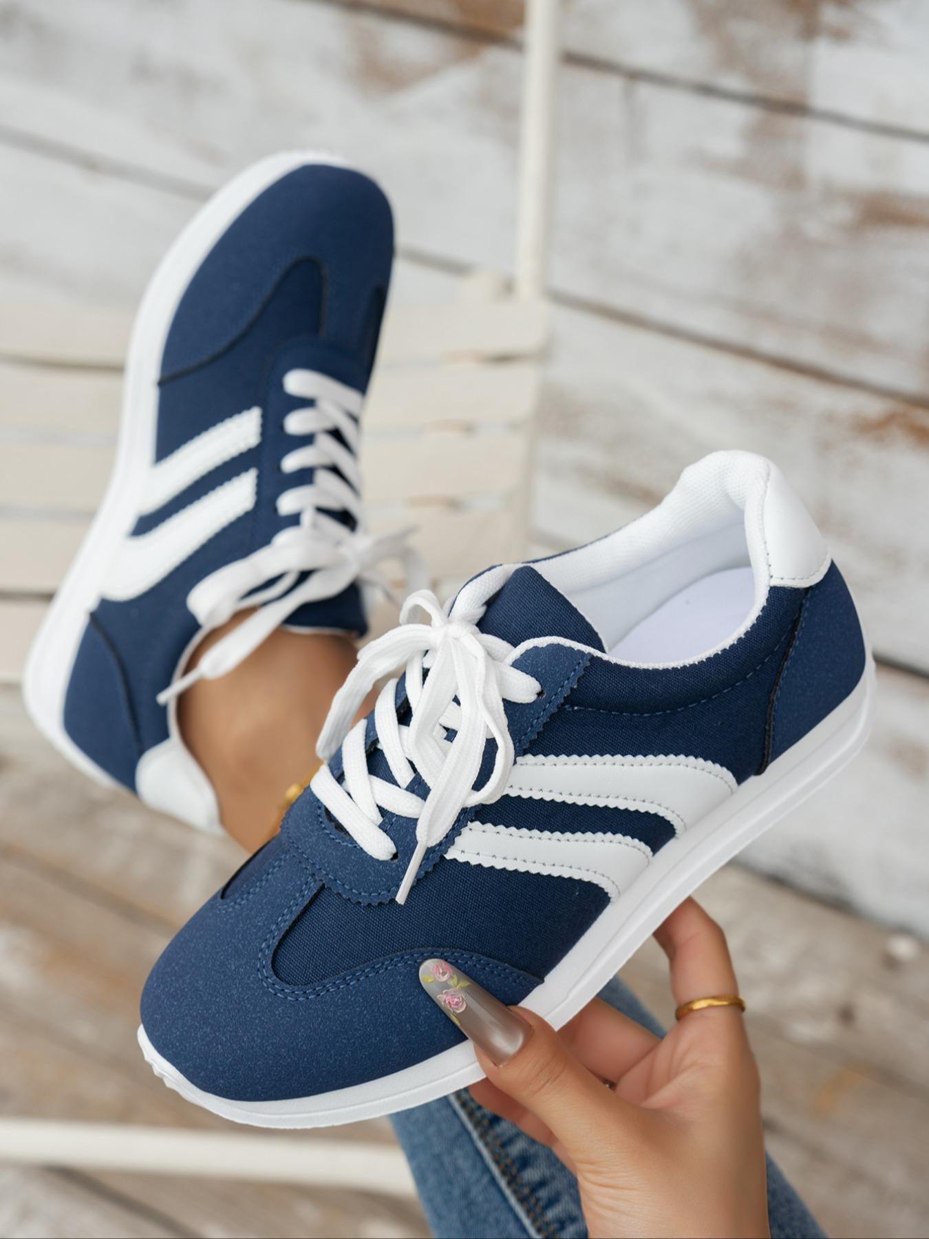 Women's Fashionable Patchwork Lace Up Low Top Sneakers, Casual Comfortable Breathable Sports Running Shoes, All-match Basic Shoes for Daily Wear, Sporty Running Shoes