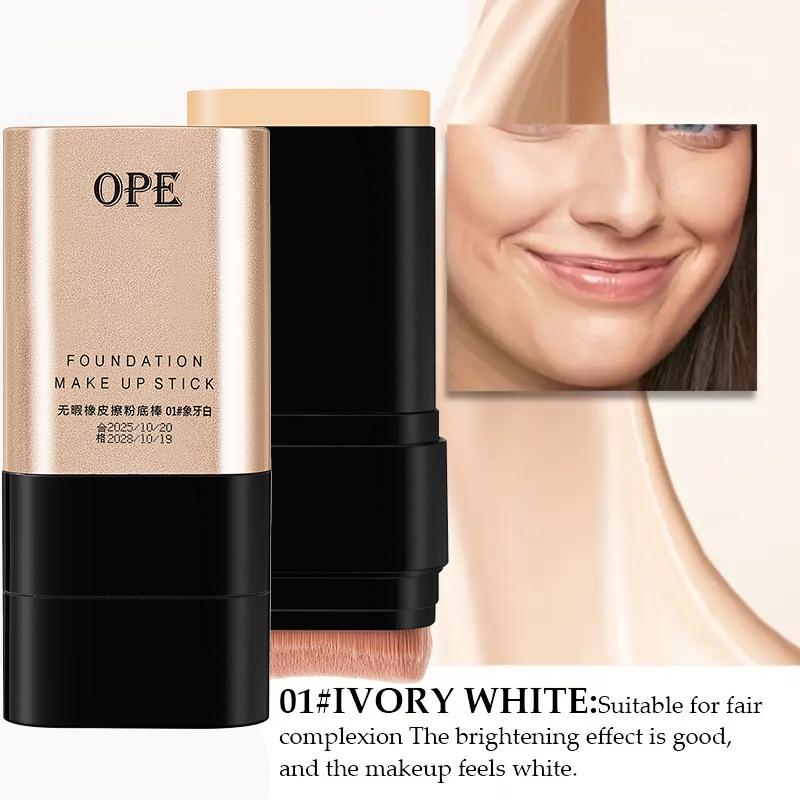 Dual-Ended Eraser Foundation Stick, Multi-Functional with Brush Head, Lightweight Foundation, Conceals Blemishes, Brightening, Natural Matte Finish