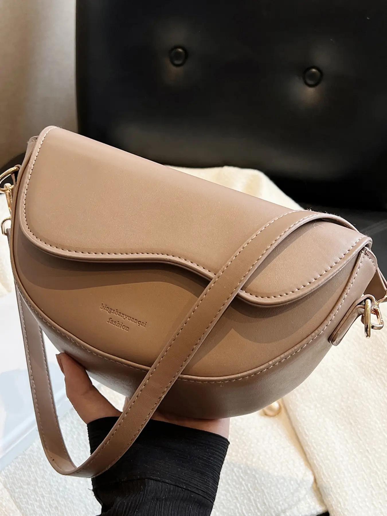 Women's Retro Solid Color Saddle Bag, Wide Shoulder Strap Messenger Bag, Fashionable Classic Popular Shoulder Bag, Suitable for Daily Outing