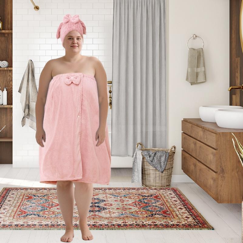 Bath Skirt & Shower Cap Set, 2 Counts/set Soft Comfortable Bath Skirt & Shower Cap, Bathroom Reusable Polyester Towel Set, Essential Bath Accessories for Home and Travel