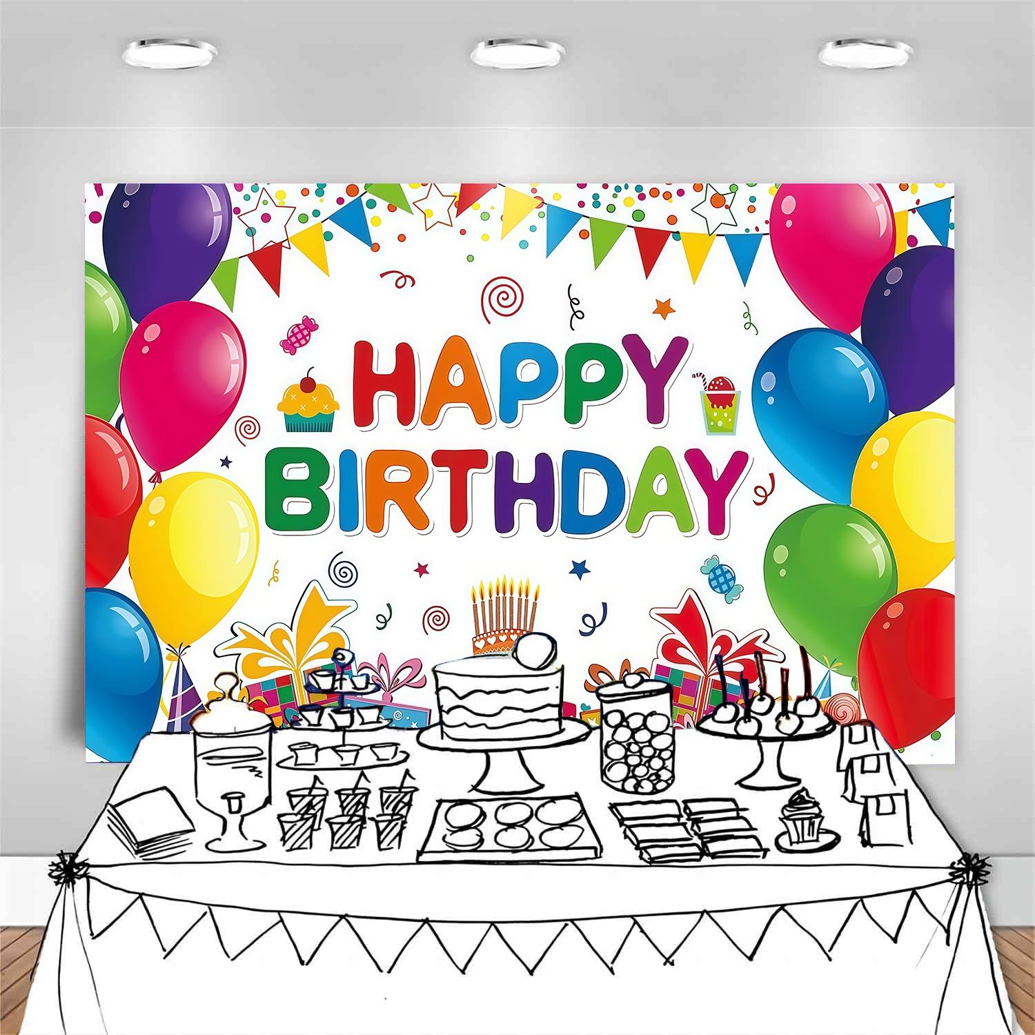 Colorful Happy Birthday background banner, birthday party decoration banner, made of polyester material, suitable for living rooms, bedrooms, offices, birthdays, anniversaries, home decoration, outdoor and indoor parties, photography background cloth