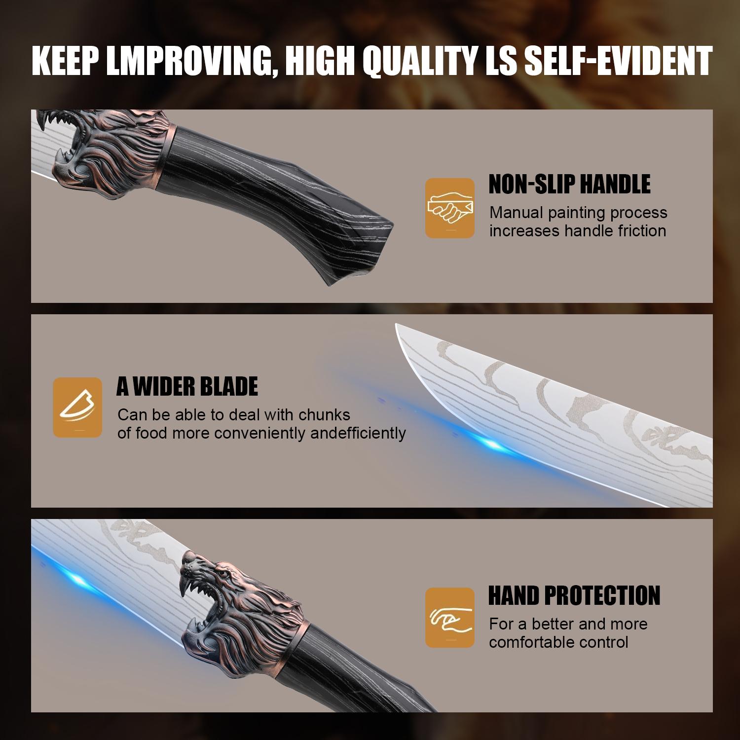 8pc kitchen knife set - Damascus laser pattern, kitchenware, black anti-wood grain plastic handle, knife stand storage convenient, cutting vegetables, cutting meat slaughtering, multi-functional scissors, outdoor camping, holiday gifts, local warehouse