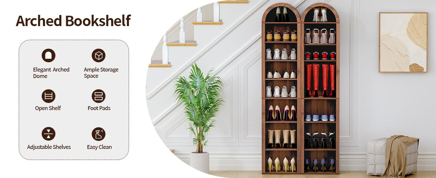 Giratree 70" Tall Arched Wooden Bookshelf – 8-Tier Modern Bookcase with Adjustable Open Display Shelves for Living Room & Office Storage