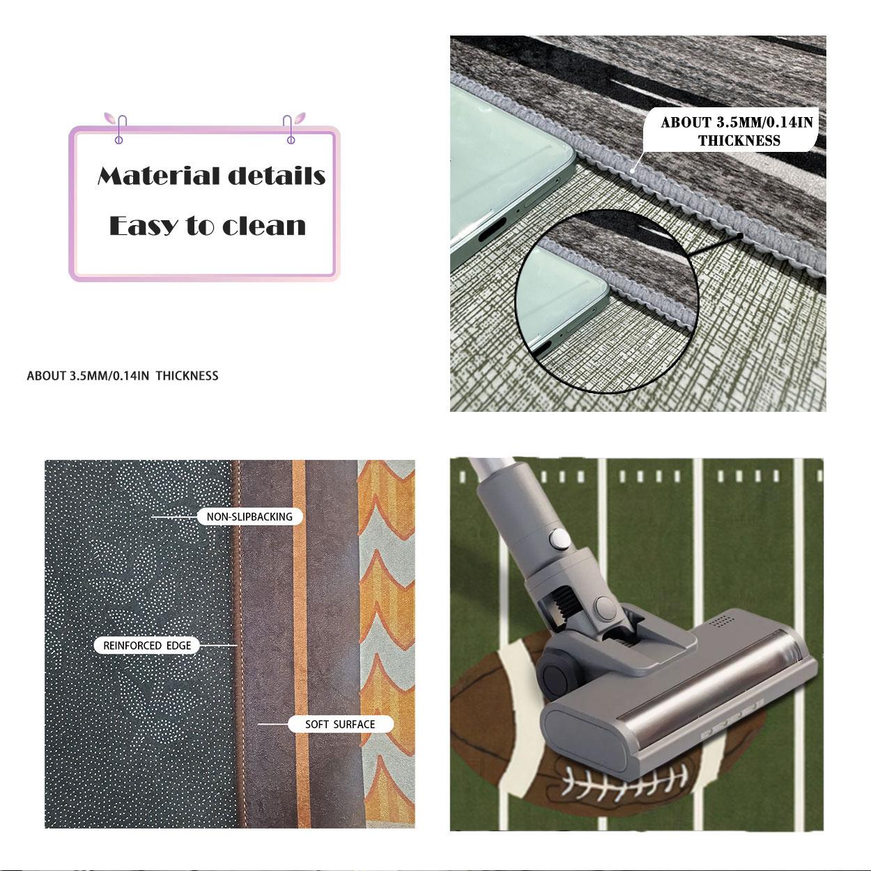 Green Football Field Pattern Carpet, Non-slip Sports Themed Floor Mat, Decorative Area Rug for Home Living Room Bedroom, Home Decor