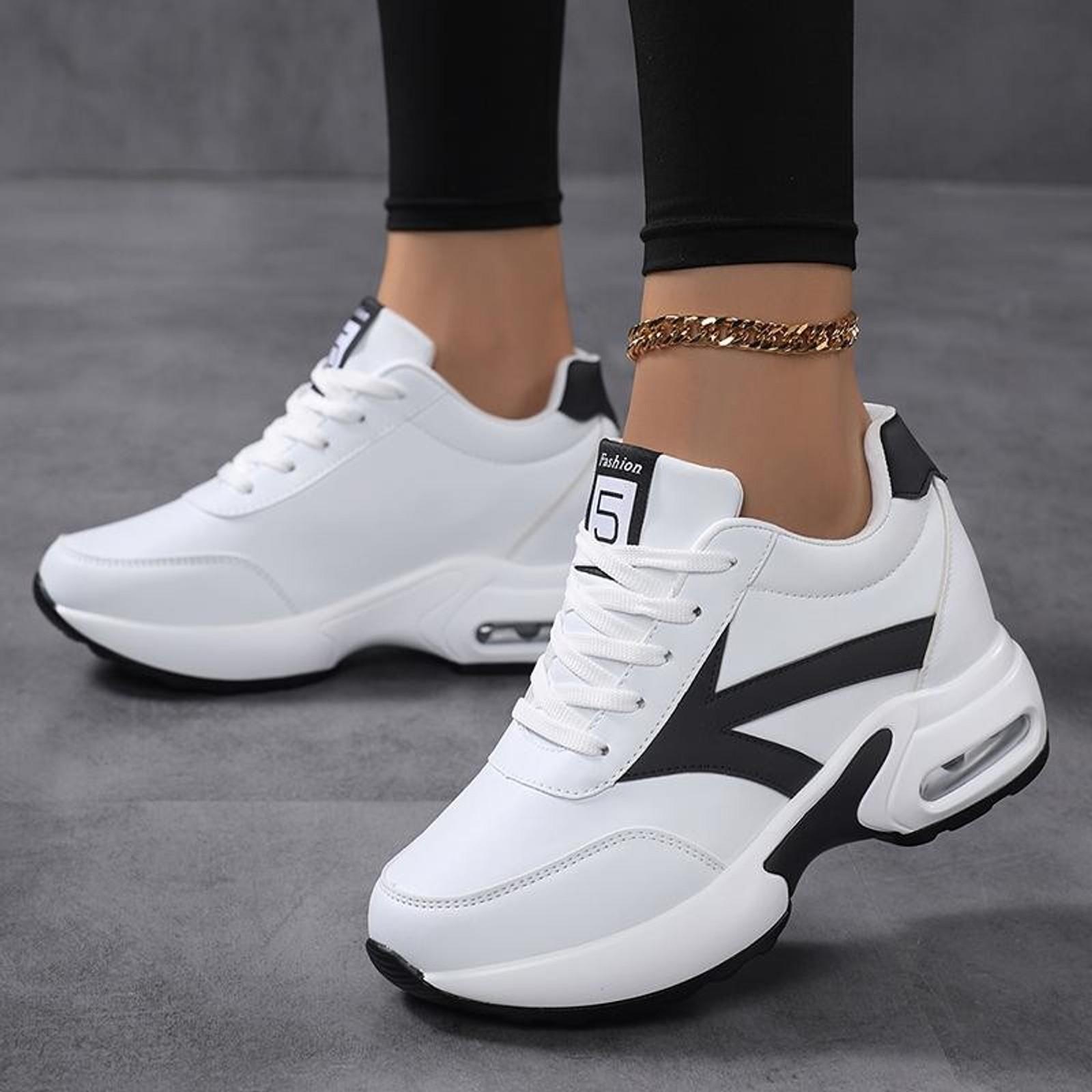 Women's Fashionable Height-Boosting Platform Sneakers -Casual Breathable Lace-Up, non-slip wear-resistant Shoes With Air Cushion Comfort For All Seasons.casual comfortable sports running shoes versatile basic style suitable for daily wear,JH.1016