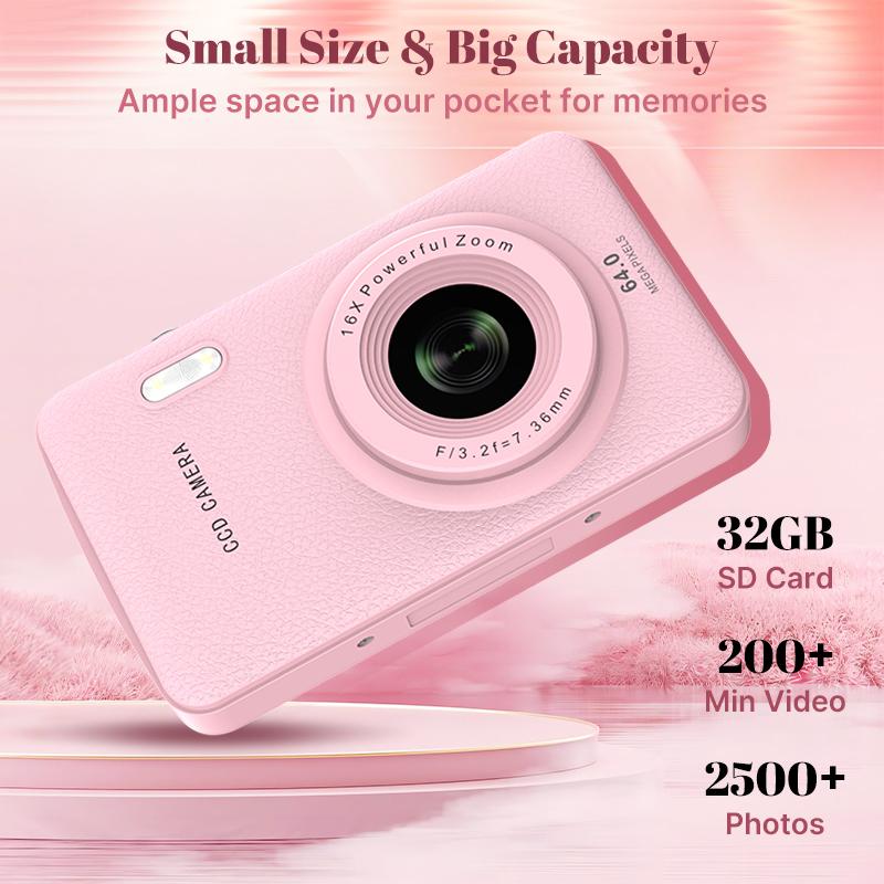 W&O Digital Camera, FHD 1080P Kids Camera, 50MP Point and Shoot Camera with 16X Zoom Anti Shake, Compact Portable Small Camera for Girls Boys Teen Student with 32GB Card