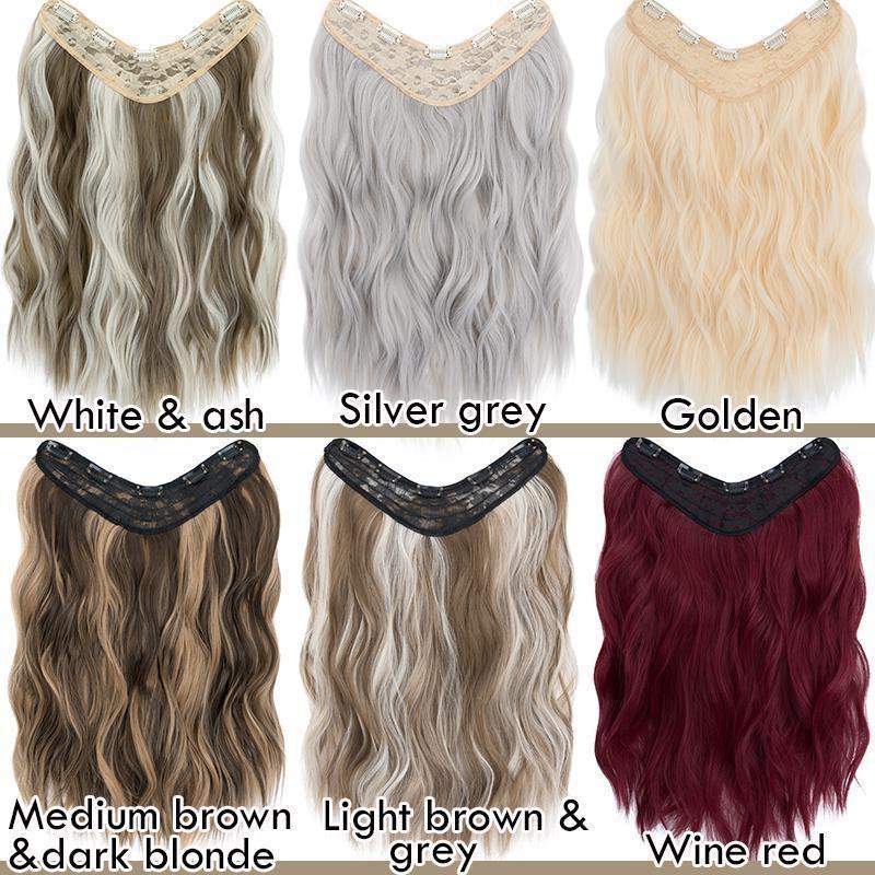 18" 45CM V-Shaped One Piece Clip In Hair Extensions Curly Wavy Hair With 5 Clips Synthetic Invisible Hairpieces For Women