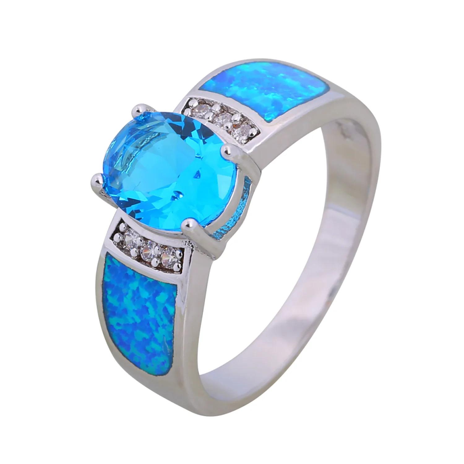 White K Plated Synthetic Fire Opal Colorful Zircon Fashion Jewelry For Women Cocktail Ring Anniversary Gifts for Her