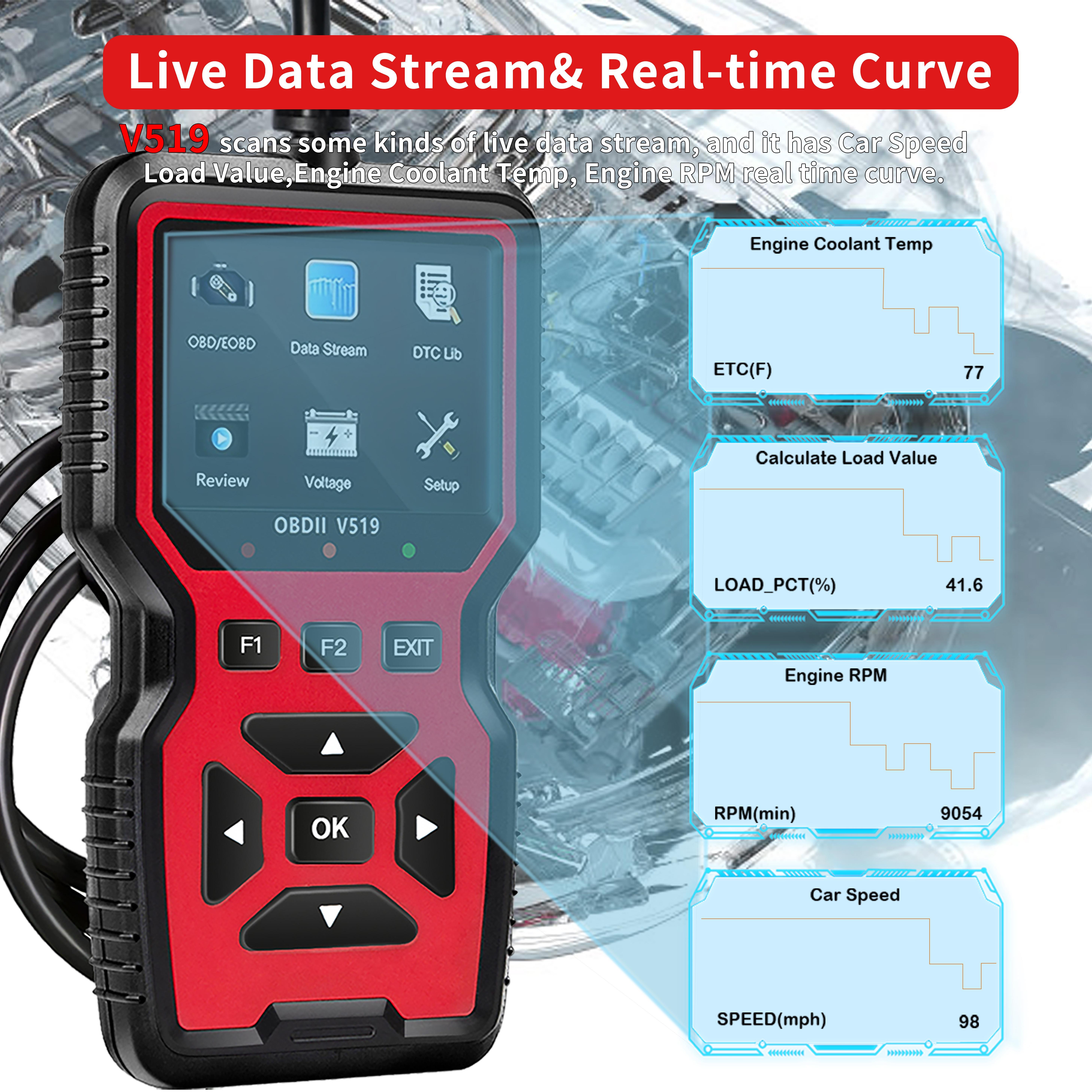 V519 OBD2 Scanner - Professional Mechanic Diagnostic Code Reader Tool with Live Data for Check Engine Light