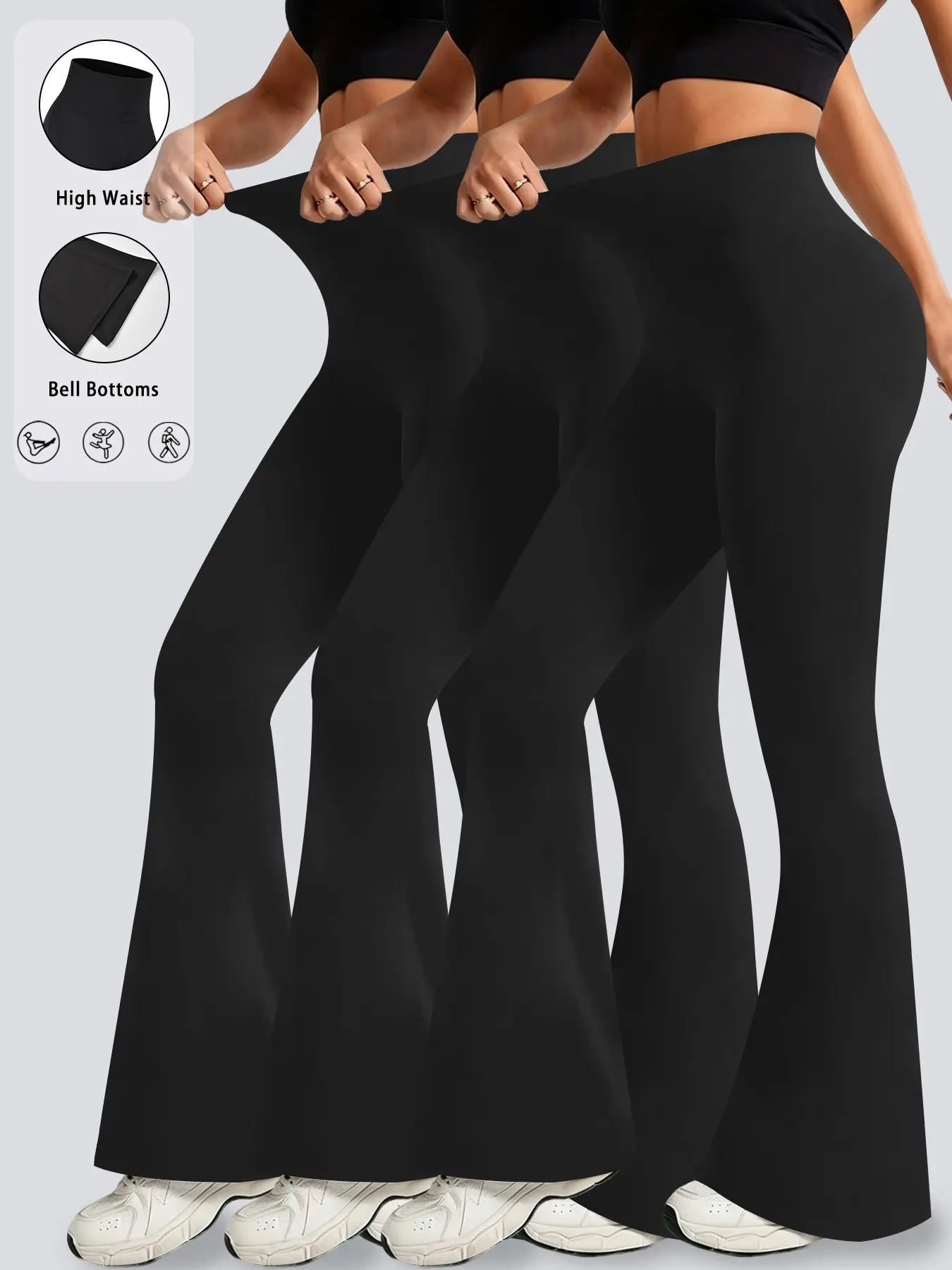Women's 3 Pack High Waisted Flare Leggings, Super Soft Tummy Control Bell Bottom Yoga Pants, Squat-Proof Workout Running Leggings, Athleisure Fitness Bottoms
