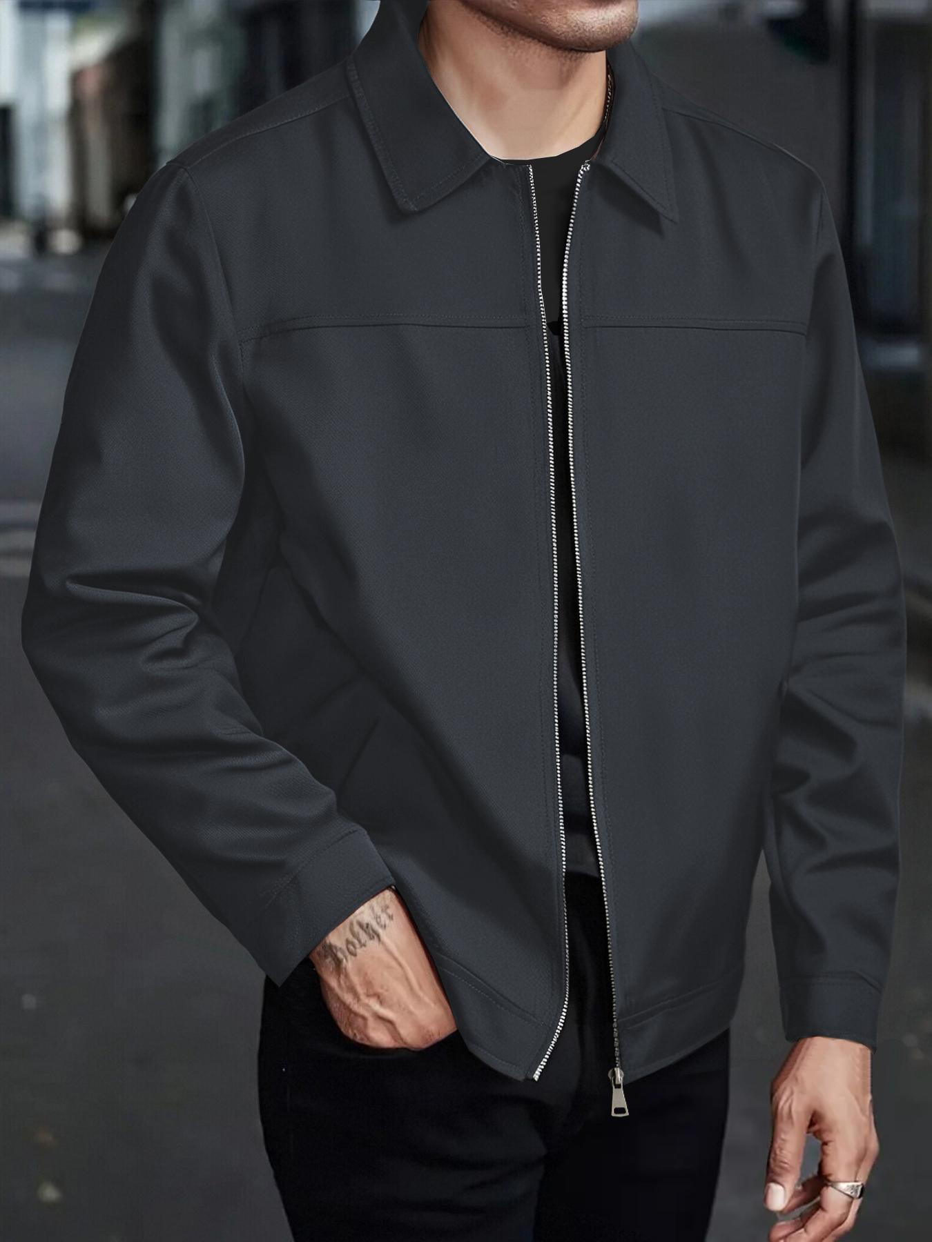 Men's Spring and Autumn Lightweight Jacket - Simple Office Solid Color Casual Jacket, Zipper Closure - Collar Design, Machine Washable, Polyester Fiber, Suitable for Daily Leisure, Work, and Formal occasions