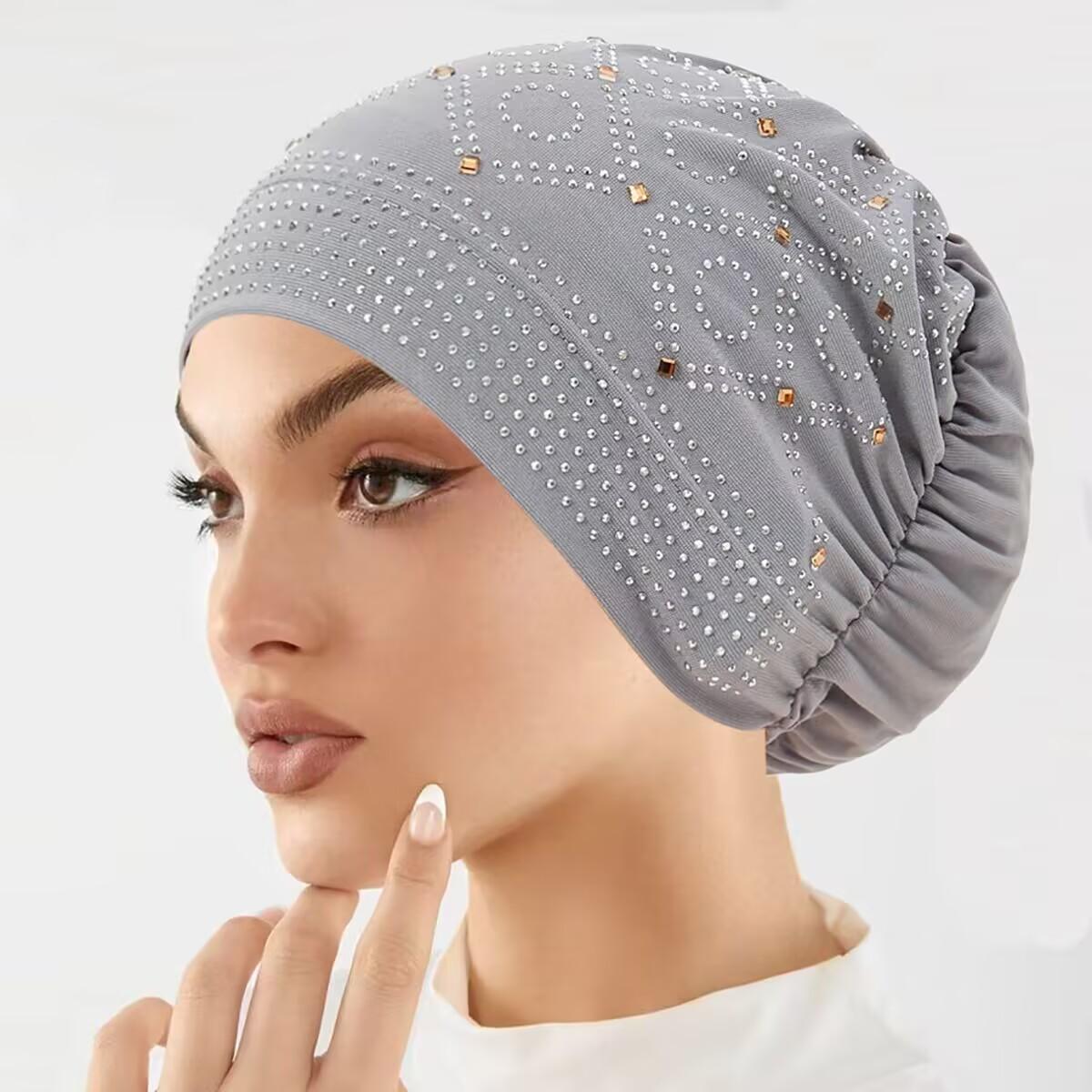 Women's Fashionable Encrusted Headscarf Hat, Retro Style Chemo Cap, Comfortable & Stylish Hair Accessory for Women