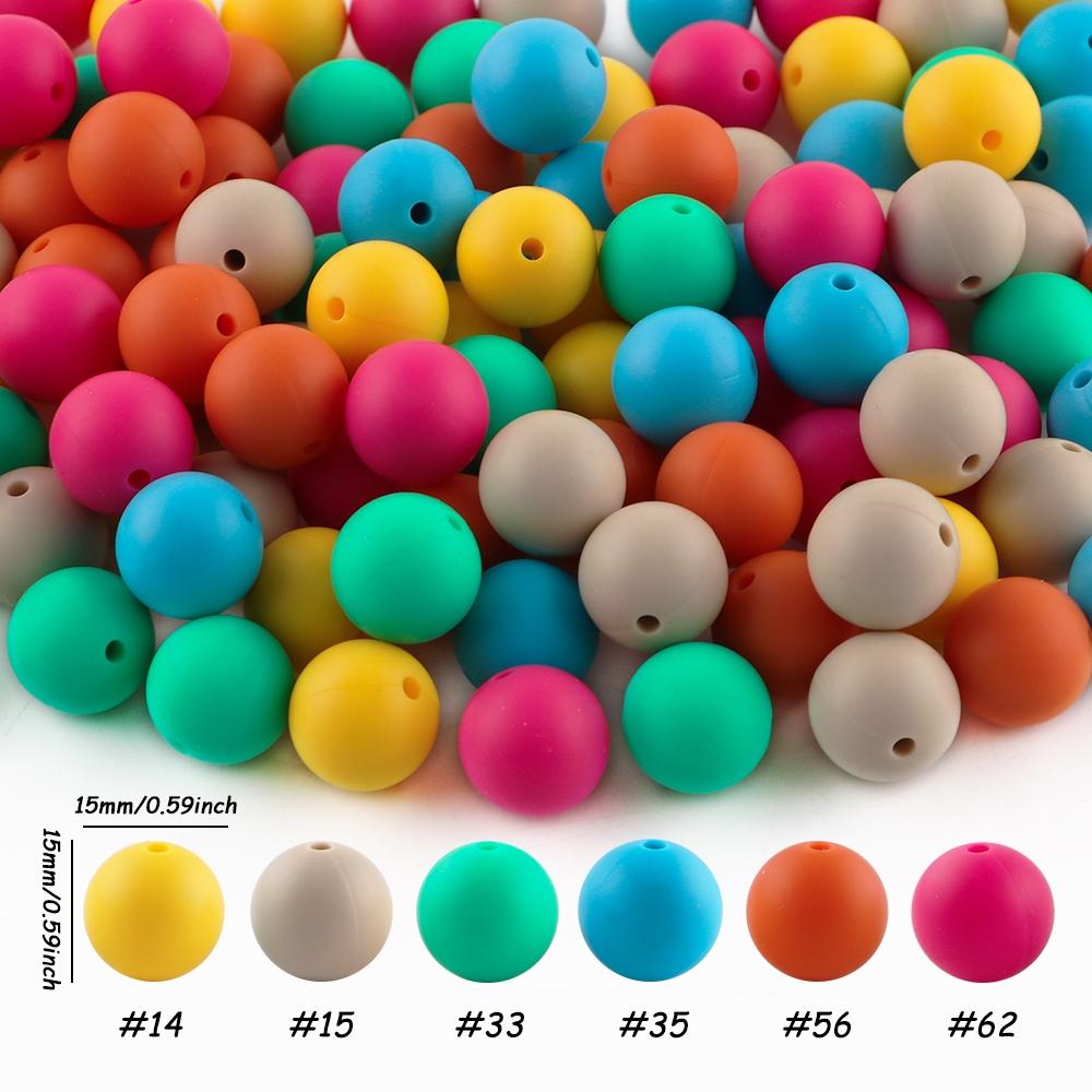 48pcs silicone solid color round beads Bead Assortment in 6 color combinations suitable for DIY bead pens, pendants, keychains, bracelets, necklaces, etc