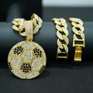 13mm Cuban Link Chain Football Pendant Necklace, Hip Hop Bling Charm for Men and Women, Perfect Sports Fan Gifts, Rapper Jewelry Accessories
