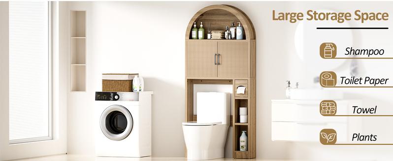 【Suitable for Laundry Room / Bathroom / Mini Bar...】AHB Over The Toilet Storage Cabinet, Freestanding Bathroom Organizer with Adjustable Shelf and Anti-Tip Device, Arched Cabinet with Doors, Space-Saving Toilet Storage for Bathroom, Laundry, Mini Bar 【Suitable for Laundry Room / Bathroom / Mini Bar...】AHB Over The Toilet Storage Cabinet, Freestanding Bathroom Organizer with Adjustable Shelf and Anti-Tip Device, Arched Cabinet with Doors, Space-Saving Toilet Storage for Bathroom, Laundry, Mini Bar