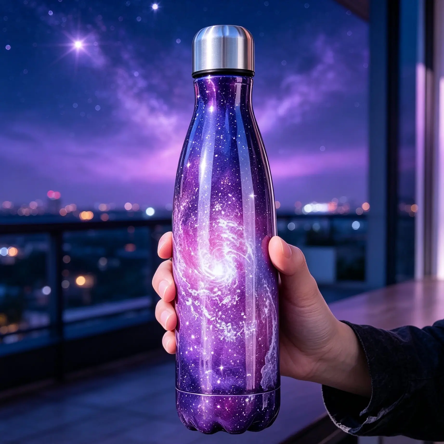Small Stainless Steel Insulated Water Bottle, Purple Starry Sky Vacuum Thermos, Metal Water Bottle, Portable Leak-proof Sports Bottle, Double-layer Vacuum, Keeps Drinks Hot or Cold, Sweat-proof, BPA-free, Ideal for School, Outdoors, Travel, and Fitness