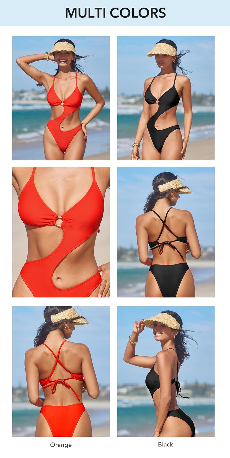CUPSHE 【Valentine's Day】 O-Ring Cutout Monokini One-Piece Swimsuit - Deep V-Neck & Waist-Defining Cross Tie Back | 2026 Glam Pool Party Must-Have